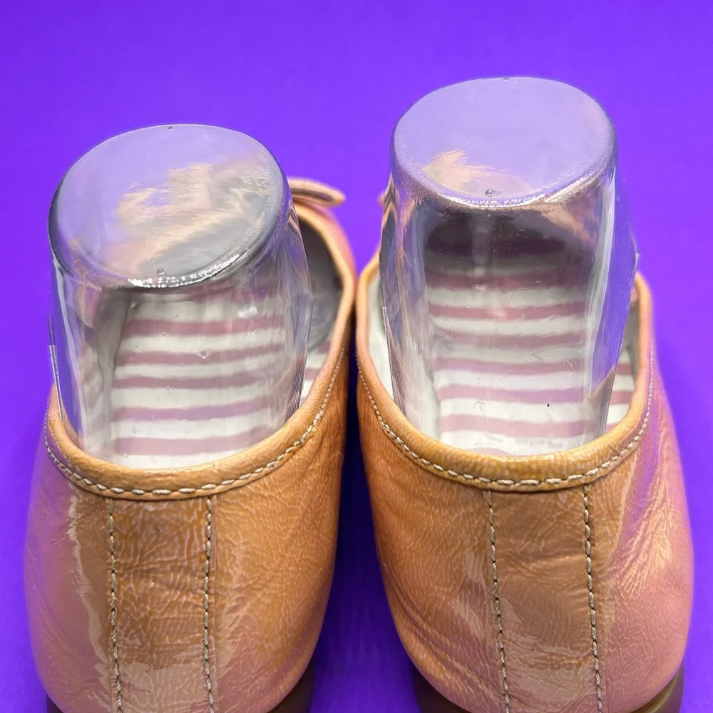 Coach Tan Leather Ballet Flats with Purple Button Detail